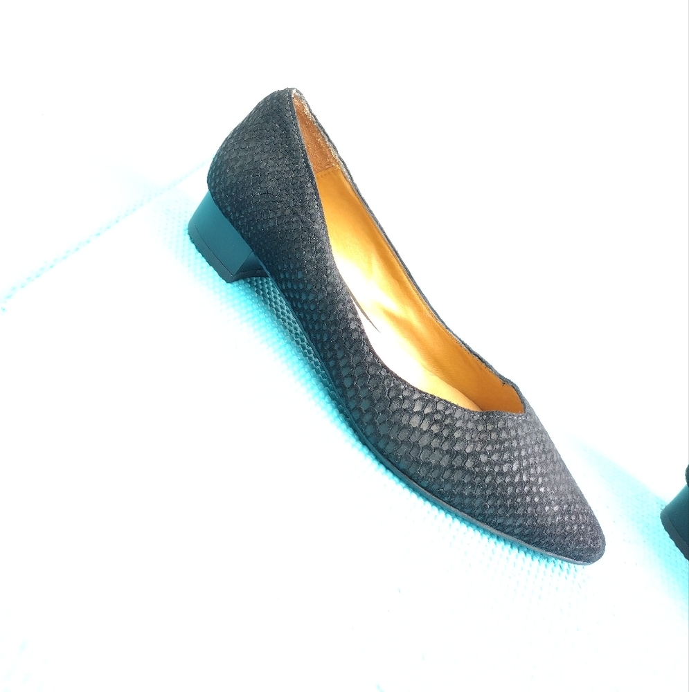 Wythe NY Women Pointed Toe Flats Low Chunky Heel Slip On Shoes Black Sz 36 (6)